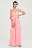 Vestido de dama de honor de gasa con tirantes finos y largo hasta los tobillos, fruncido, formal, de noche 