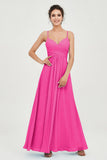 Vestido de dama de honor de gasa con tirantes finos y largo hasta los tobillos, fruncido, formal, de noche 