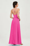 Vestido de dama de honor de gasa con tirantes finos y largo hasta los tobillos, fruncido, formal, de noche 