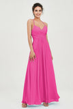 Vestido de dama de honor de gasa con tirantes finos y largo hasta los tobillos, fruncido, formal, de noche 