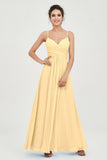Vestido de dama de honor de gasa con tirantes finos y largo hasta los tobillos, fruncido, formal, de noche 