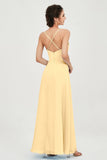 Vestido de dama de honor de gasa con tirantes finos y largo hasta los tobillos, fruncido, formal, de noche 