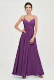 Vestido de dama de honor de gasa con tirantes finos y largo hasta los tobillos, fruncido, formal, de noche 