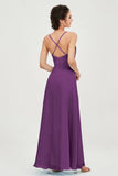 Vestido de dama de honor de gasa con tirantes finos y largo hasta los tobillos, fruncido, formal, de noche 