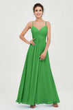 Vestido de dama de honor de gasa con tirantes finos y largo hasta los tobillos, fruncido, formal, de noche 