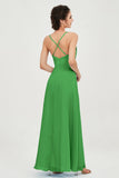 Vestido de dama de honor de gasa con tirantes finos y largo hasta los tobillos, fruncido, formal, de noche 