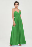 Vestido de dama de honor de gasa con tirantes finos y largo hasta los tobillos, fruncido, formal, de noche 