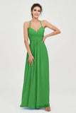 Vestido de dama de honor de gasa con tirantes finos y largo hasta los tobillos, fruncido, formal, de noche 