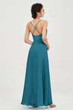 Vestido de dama de honor de gasa con tirantes finos y largo hasta los tobillos, fruncido, formal, de noche 