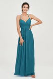 Vestido de dama de honor de gasa con tirantes finos y largo hasta los tobillos, fruncido, formal, de noche 