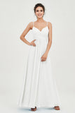 Vestido de dama de honor de gasa con tirantes finos y largo hasta los tobillos, fruncido, formal, de noche 