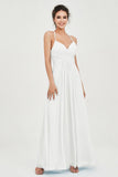 Vestido de dama de honor de gasa con tirantes finos y largo hasta los tobillos, fruncido, formal, de noche 