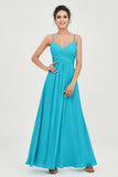 Vestido de dama de honor de gasa con tirantes finos y largo hasta los tobillos, fruncido, formal, de noche 