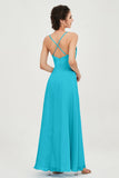 Vestido de dama de honor de gasa con tirantes finos y largo hasta los tobillos, fruncido, formal, de noche 