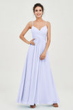 Vestido de dama de honor de gasa con tirantes finos y largo hasta los tobillos, fruncido, formal, de noche 