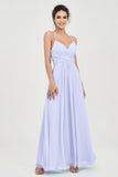 Vestido de dama de honor de gasa con tirantes finos y largo hasta los tobillos, fruncido, formal, de noche 