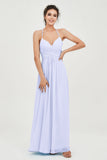 Vestido de dama de honor de gasa con tirantes finos y largo hasta los tobillos, fruncido, formal, de noche 