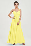 Vestido de dama de honor de gasa con tirantes finos y largo hasta los tobillos, fruncido, formal, de noche 
