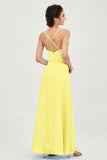 Vestido de dama de honor de gasa con tirantes finos y largo hasta los tobillos, fruncido, formal, de noche 