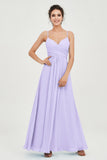 Vestido de dama de honor de gasa con tirantes finos y largo hasta los tobillos, fruncido, formal, de noche 