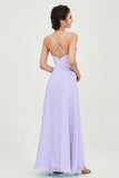 Vestido de dama de honor de gasa con tirantes finos y largo hasta los tobillos, fruncido, formal, de noche 