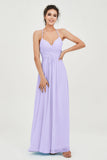 Vestido de dama de honor de gasa con tirantes finos y largo hasta los tobillos, fruncido, formal, de noche 