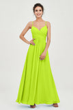 Vestido de dama de honor de gasa con tirantes finos y largo hasta los tobillos, fruncido, formal, de noche 