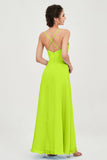 Vestido de dama de honor de gasa con tirantes finos y largo hasta los tobillos, fruncido, formal, de noche 
