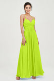 Vestido de dama de honor de gasa con tirantes finos y largo hasta los tobillos, fruncido, formal, de noche 
