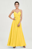 Vestido de dama de honor de gasa con tirantes finos y largo hasta los tobillos, fruncido, formal, de noche 