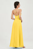 Vestido de dama de honor de gasa con tirantes finos y largo hasta los tobillos, fruncido, formal, de noche 