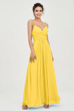 Vestido de dama de honor de gasa con tirantes finos y largo hasta los tobillos, fruncido, formal, de noche 