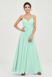 Vestido de dama de honor de gasa con tirantes finos y largo hasta los tobillos, fruncido, formal, de noche 