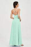 Vestido de dama de honor de gasa con tirantes finos y largo hasta los tobillos, fruncido, formal, de noche 