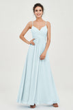 Vestido de dama de honor de gasa con tirantes finos y largo hasta los tobillos, fruncido, formal, de noche 