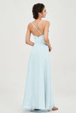 Vestido de dama de honor de gasa con tirantes finos y largo hasta los tobillos, fruncido, formal, de noche 