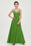 Vestido de dama de honor de gasa con tirantes finos y largo hasta los tobillos, fruncido, formal, de noche 