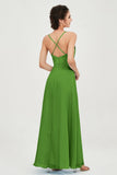 Vestido de dama de honor de gasa con tirantes finos y largo hasta los tobillos, fruncido, formal, de noche 