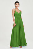 Vestido de dama de honor de gasa con tirantes finos y largo hasta los tobillos, fruncido, formal, de noche 
