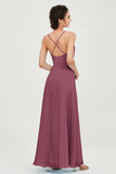Vestido de dama de honor de gasa con tirantes finos y largo hasta los tobillos, fruncido, formal, de noche 