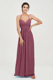 Vestido de dama de honor de gasa con tirantes finos y largo hasta los tobillos, fruncido, formal, de noche 