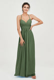 Vestido de dama de honor de gasa con tirantes finos y largo hasta los tobillos, fruncido, formal, de noche 