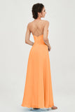 Vestido de dama de honor de gasa con tirantes finos y largo hasta los tobillos, fruncido, formal, de noche 