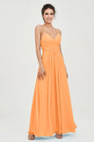 Vestido de dama de honor de gasa con tirantes finos y largo hasta los tobillos, fruncido, formal, de noche 