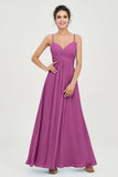 Vestido de dama de honor de gasa con tirantes finos y largo hasta los tobillos, fruncido, formal, de noche 