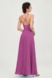 Vestido de dama de honor de gasa con tirantes finos y largo hasta los tobillos, fruncido, formal, de noche 
