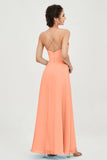 Vestido de dama de honor de gasa con tirantes finos y largo hasta los tobillos, fruncido, formal, de noche 