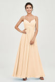 Vestido de dama de honor de gasa con tirantes finos y largo hasta los tobillos, fruncido, formal, de noche 