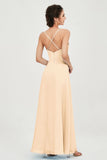 Vestido de dama de honor de gasa con tirantes finos y largo hasta los tobillos, fruncido, formal, de noche 