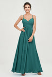 Vestido de dama de honor de gasa con tirantes finos y largo hasta los tobillos, fruncido, formal, de noche 